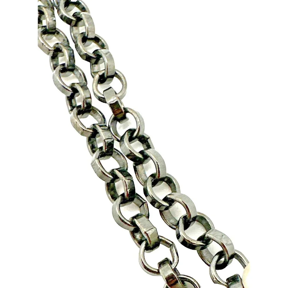 Vintage Faux Pearl Dangle Collar Necklace Black Chain Tribal Choker 14